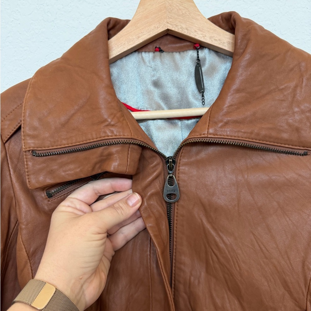 Doma Leather Biker Jacket Cognac Brown Size Small 100% Leather - Picture 8 of 12